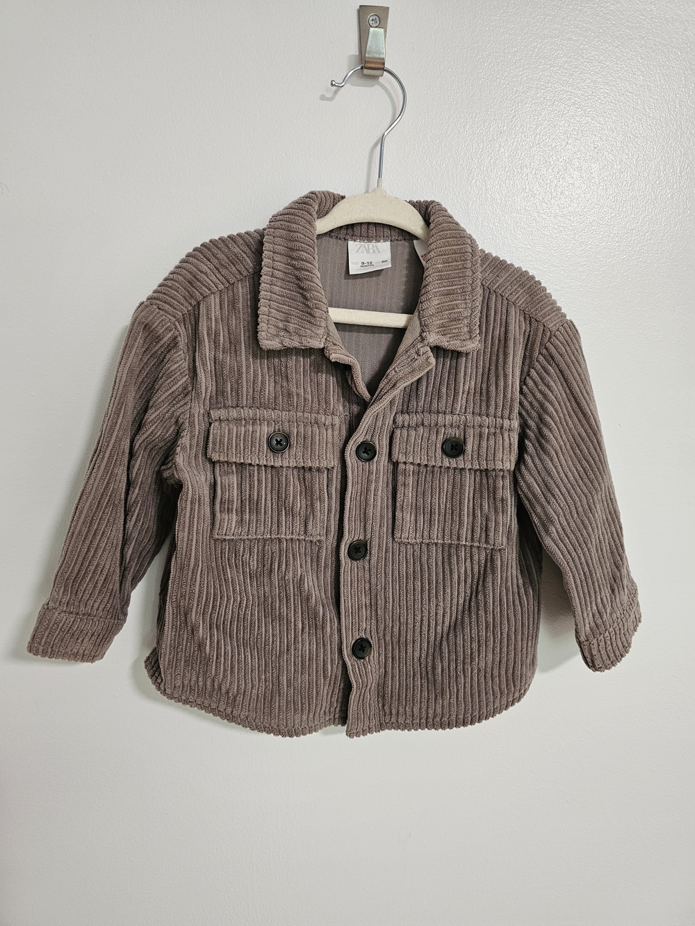 🧸2/20$ Zara Baby 9-12M Taupe Corduroy Button-Front Jacket Shirt B kids Girl